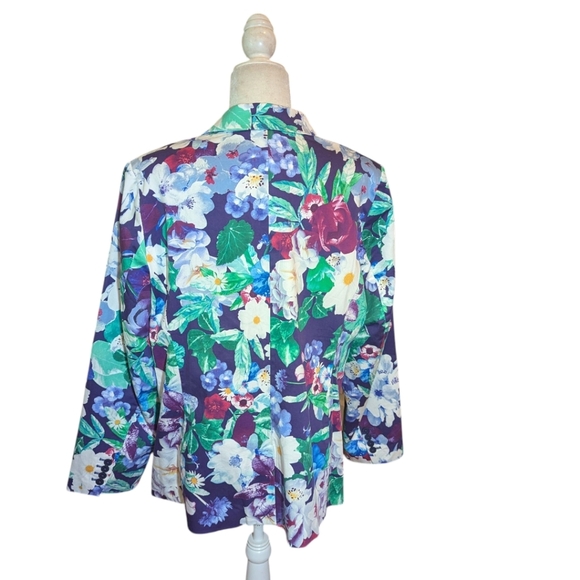 Isaac Mizrahi Purple White Green Floral Blazer Notched Lapels NWT Sz 22W - Picture 3 of 13